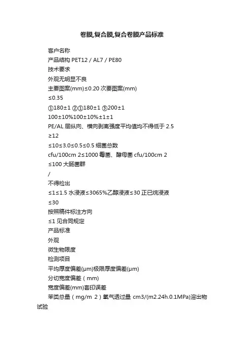 卷膜,复合膜,复合卷膜产品标准