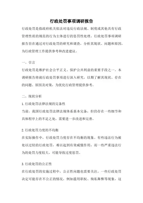 行政处罚事项调研报告