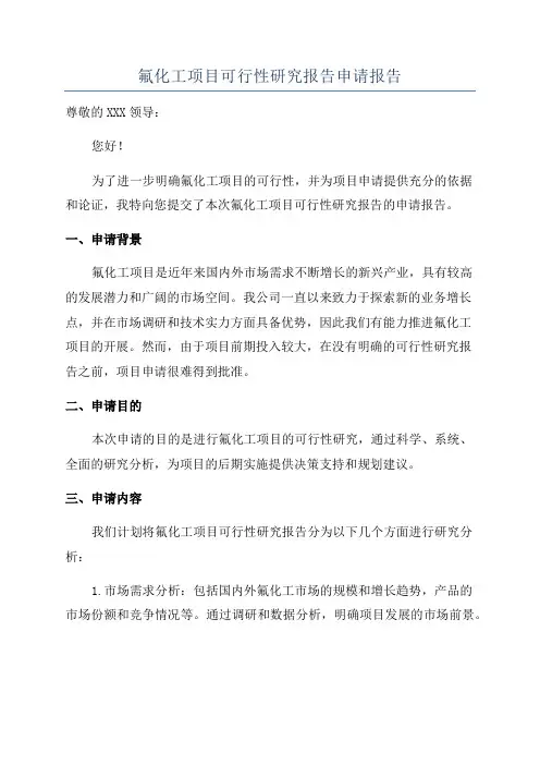 氟化工项目可行性研究报告申请报告