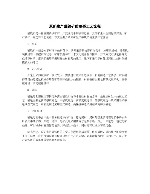 原矿生产磁铁矿的主要工艺流程