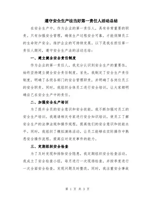 遵守安全生产法当好第一责任人活动总结