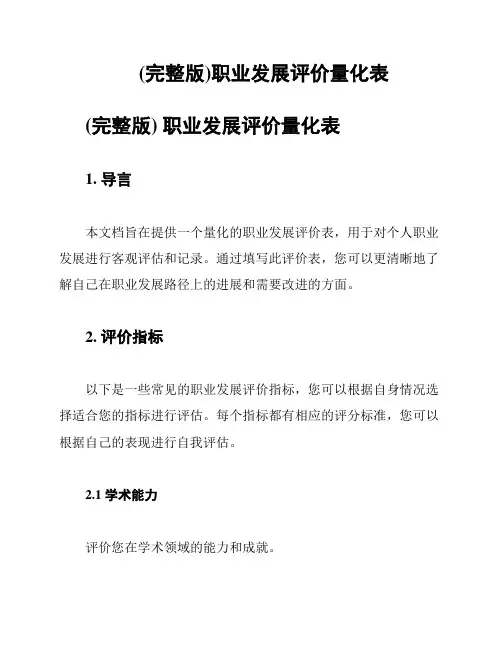 (完整版)职业发展评价量化表