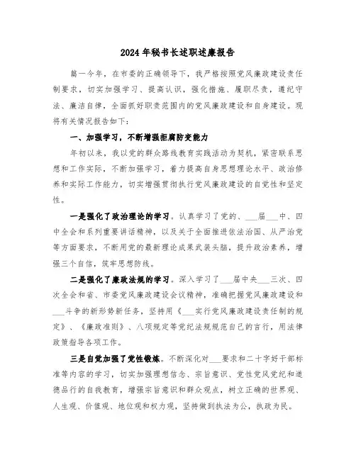 2024年秘书长述职述廉报告(三篇)