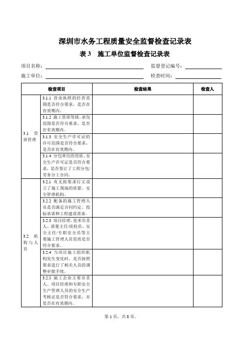表3  施工单位监督检查记录表