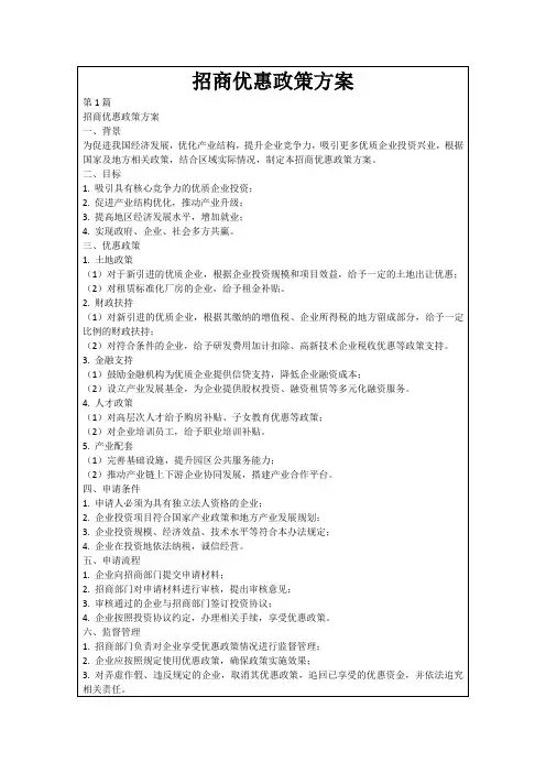 招商优惠政策方案