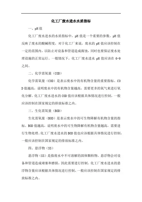 化工厂废水进水水质指标