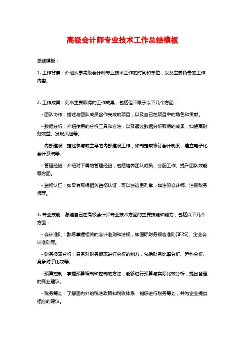 高级会计师专业技术工作总结模板