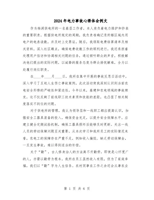 2024年电力事故心得体会例文（五篇）
