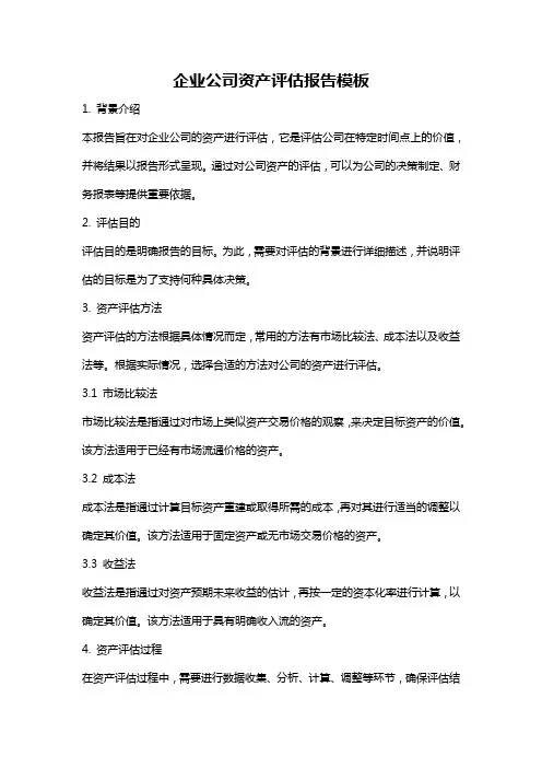 企业公司资产评估报告模板