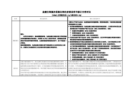 盐酸左氧氟沙星氯化钠注射液说明书修订内容对比