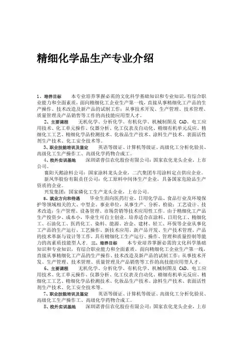 精细化学品生产技术专业