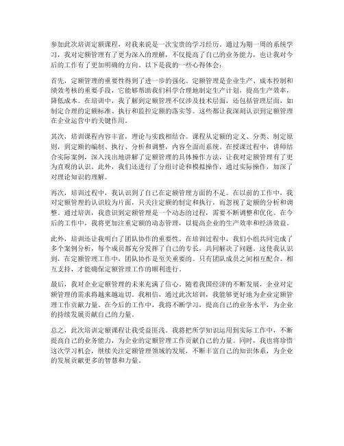 培训定额心得体会范文