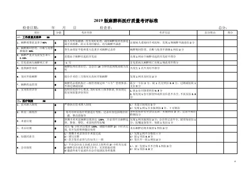 2019版麻醉科医疗质量考评标准