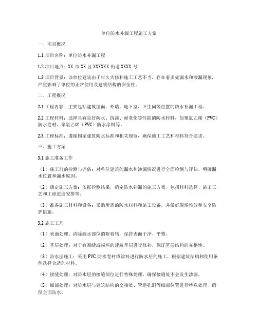 单位防水补漏工程施工方案