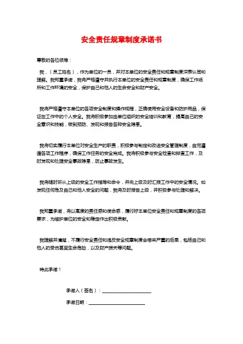 安全责任规章制度承诺书
