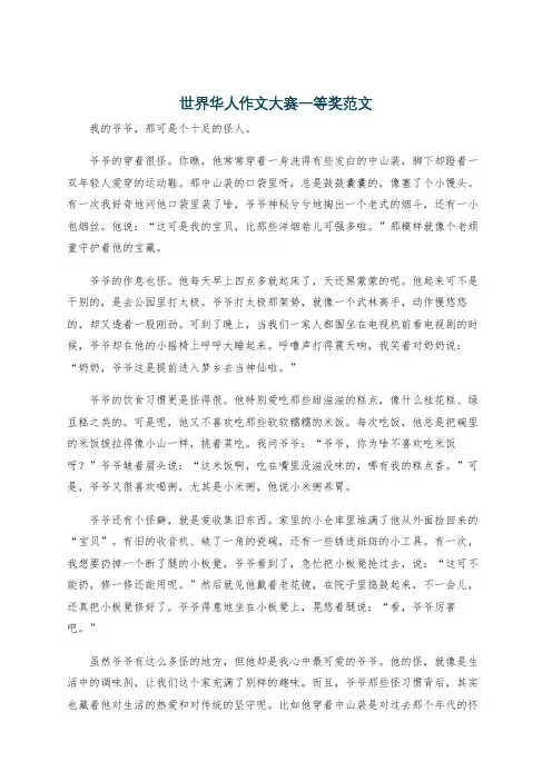 世界华人作文大赛一等奖范文