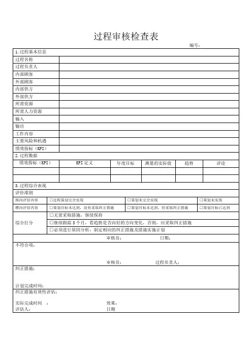 ISOTS22163：2017过程审核检查表