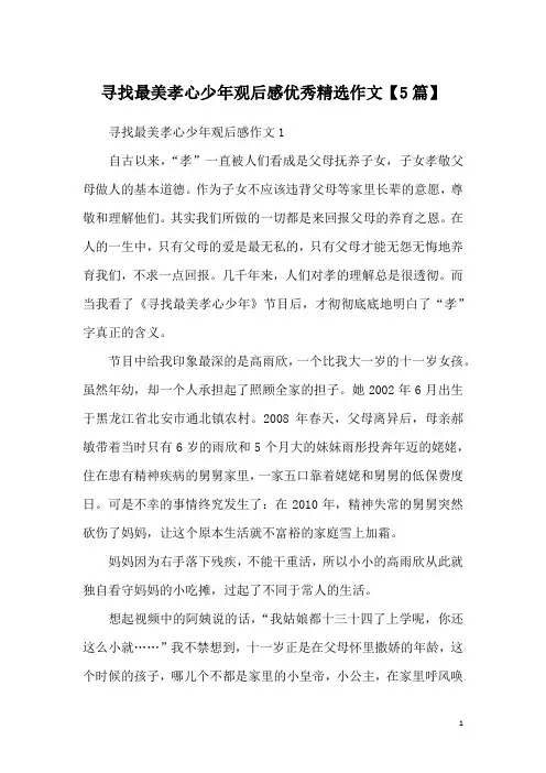寻找最美孝心少年观后感优秀精选作文【5篇】