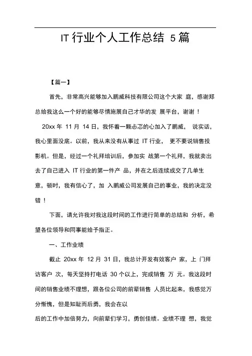 IT行业个人工作总结5篇