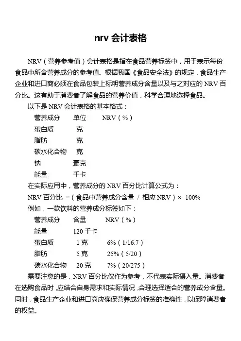nrv会计表格