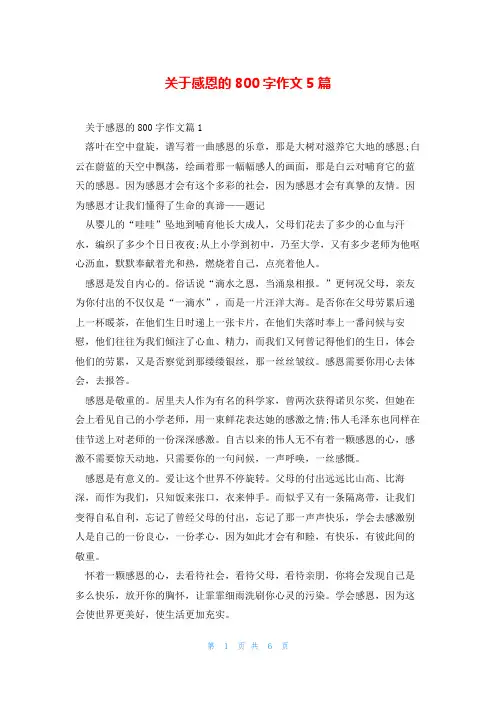 关于感恩的800字作文5篇