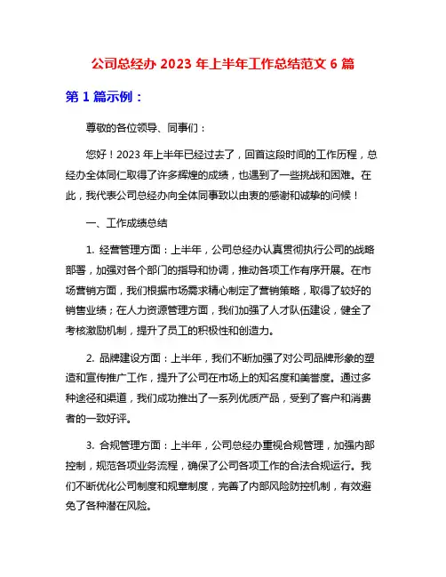 公司总经办2023年上半年工作总结范文6篇