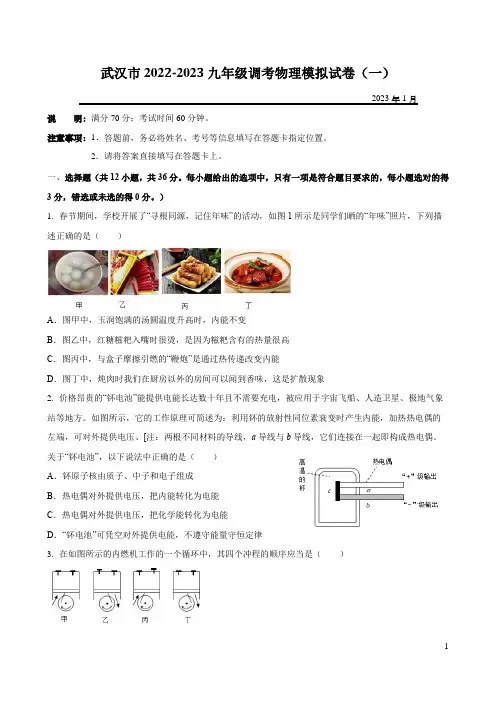 武汉市2022-2023九年级调考物理模拟试卷(一)