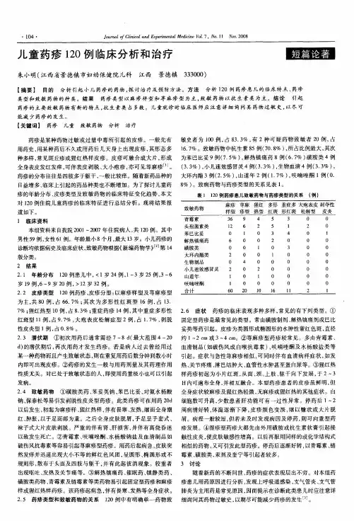 儿童药疹120例临床分析和治疗