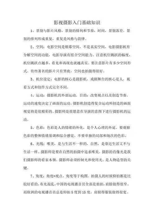 影视摄影入门基础知识