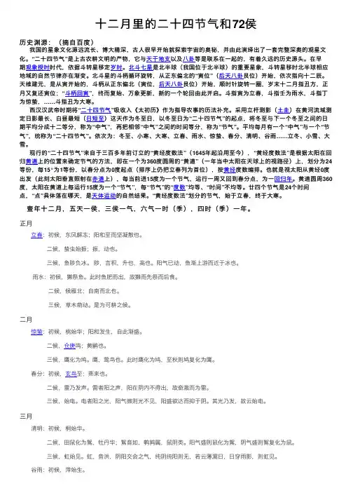 十二月里的二十四节气和72侯