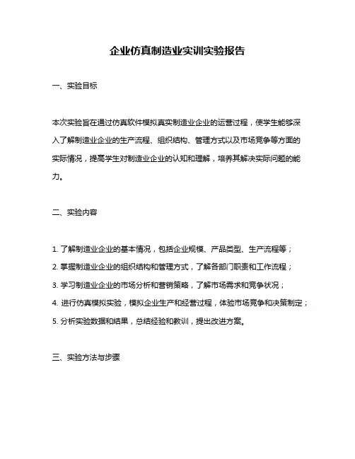 企业仿真制造业实训实验报告