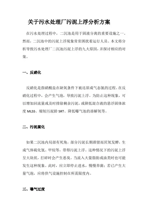 关于污水处理厂污泥上浮分析方案