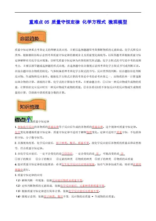 质量守恒定律 化学方程式 微观模型-中考化学【热点、重点、难点】专练(解析版)