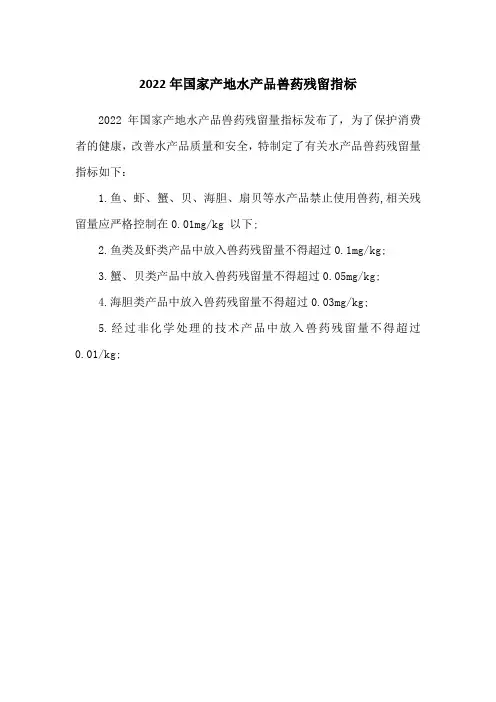 2022年国家产地水产品兽药残留指标