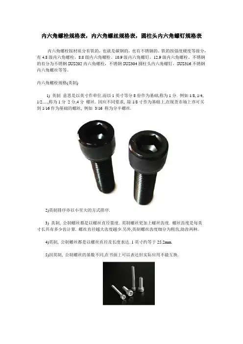 内六角螺丝规格
