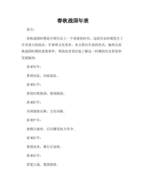 春秋战国年表