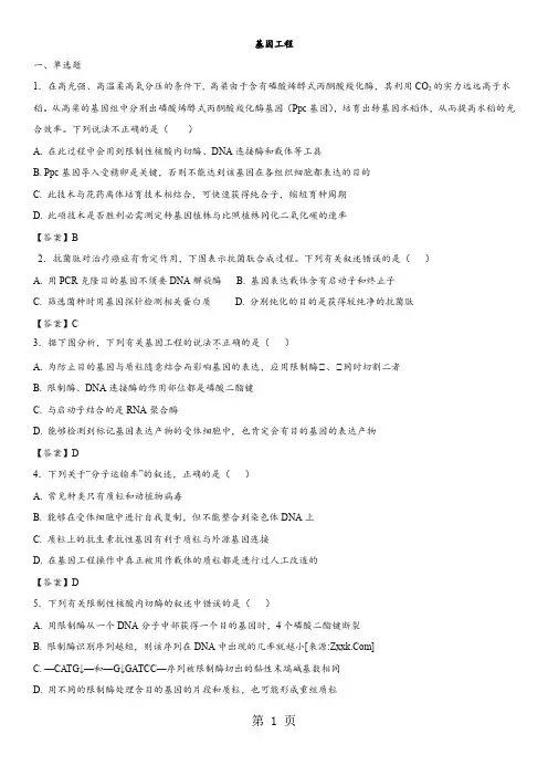 2024-2025学年人教版高二生物(选修1)单元同步练习： 基因工程
