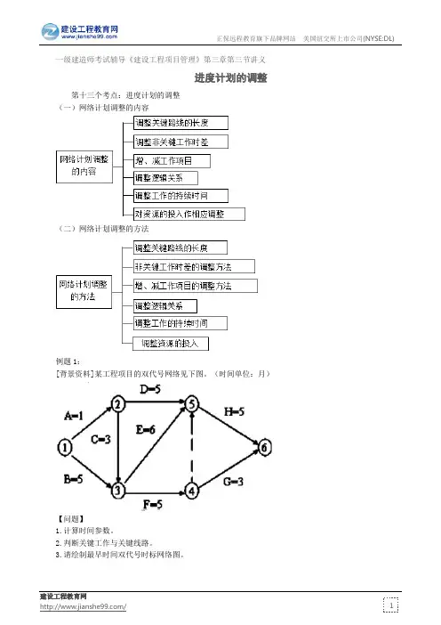 进度计划的调整——一级建造师考试辅导《建设工程项目管理》第三章第三节讲义