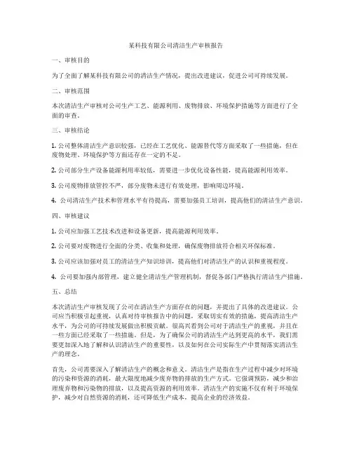 某科技有限公司清洁生产审核报告