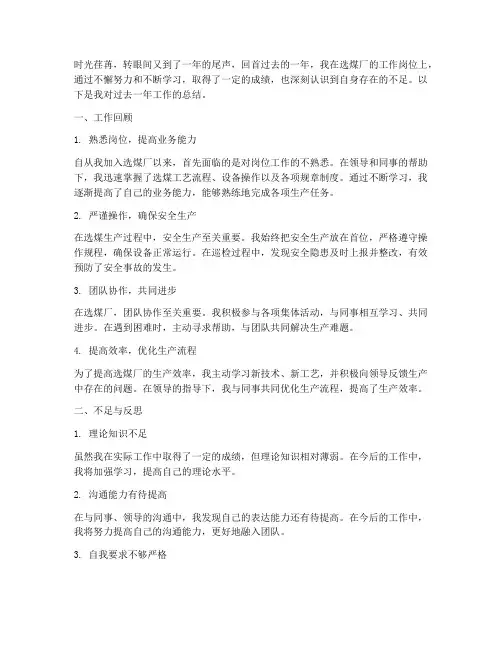选煤厂个人工作总结