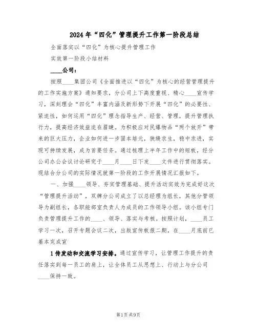 2024年“四化”管理提升工作第一阶段总结（3篇）