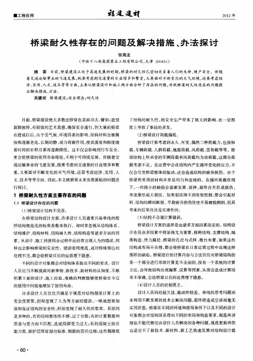 桥梁耐久性存在的问题及解决措施、办法探讨