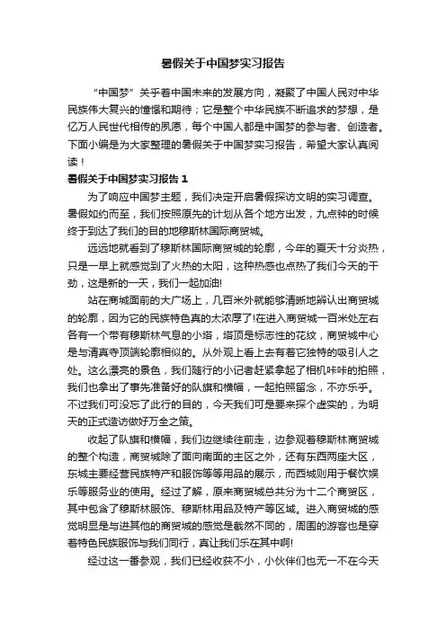 暑假关于中国梦实习报告