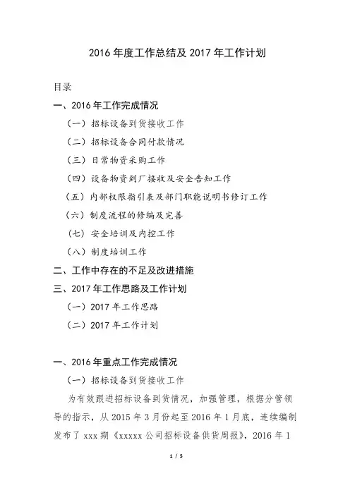 2016年度工作总结及2017年工作计划