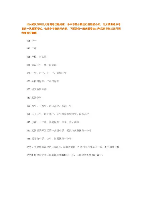 2014武汉市初三元月调考重高分数线