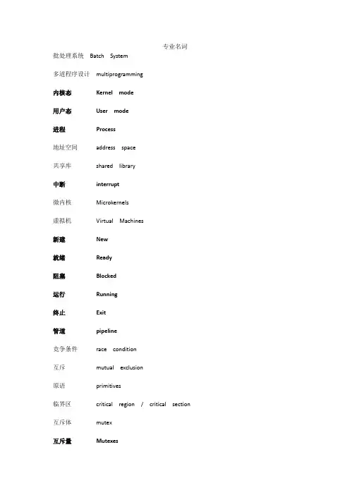 操作系统专业词汇