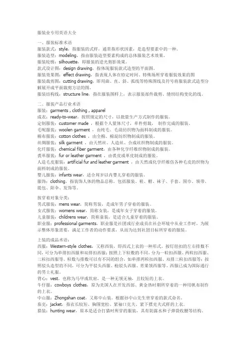 服装专业用语