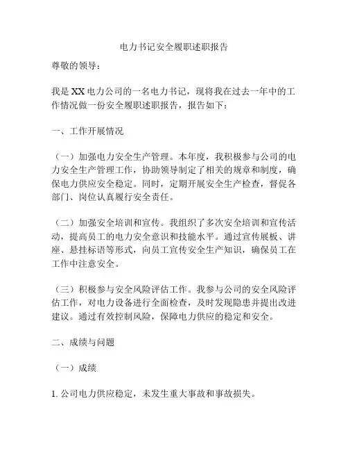 电力书记安全履职述职报告