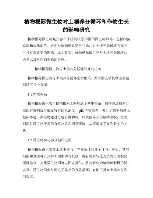 植物根际微生物对土壤养分循环和作物生长的影响研究
