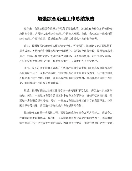 加强综合治理工作总结报告